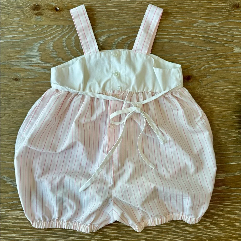 Girls VTG 90s tulip‎ & floral themed bubble pink stripes bow and rose on chest